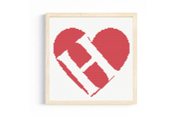 H Monogram in Heart Cross Stitch Pattern
