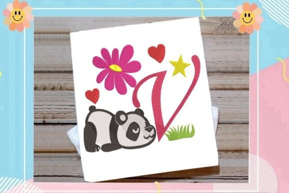 The Cute Panda Monogram V Letter